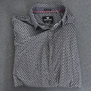 Buttercloth Men's Black and White Patterned Dress Shirt